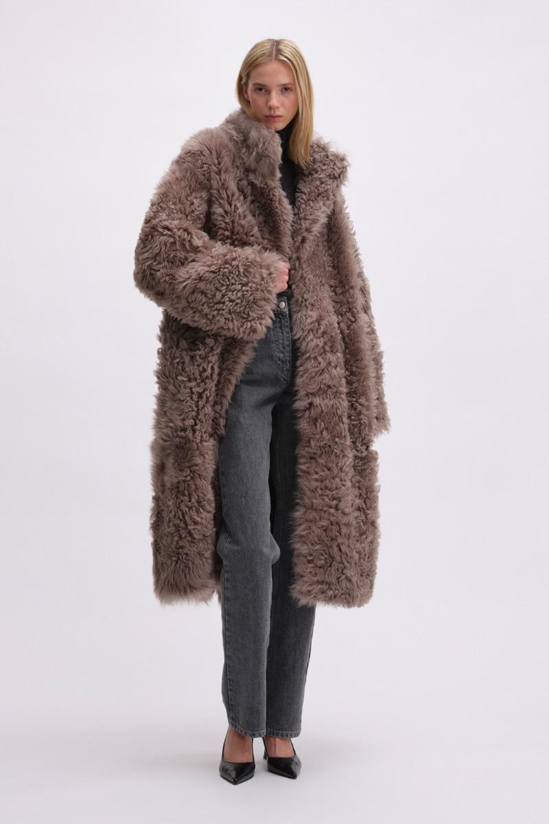 remain birger christensen Long Hair Shearling Coat Brown