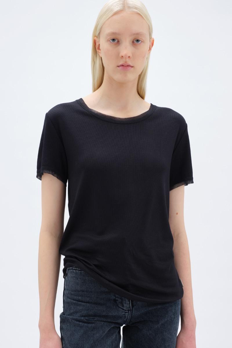 Remain Birger Christensen Mesh Trim Tshirt Dark Grey