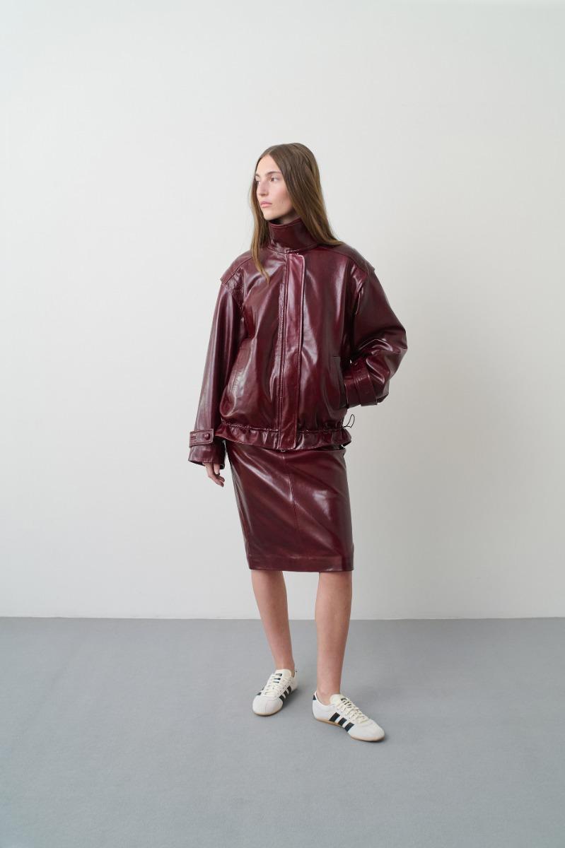 Remain Birger Christensen Midi Leather Skirt Bordeaux