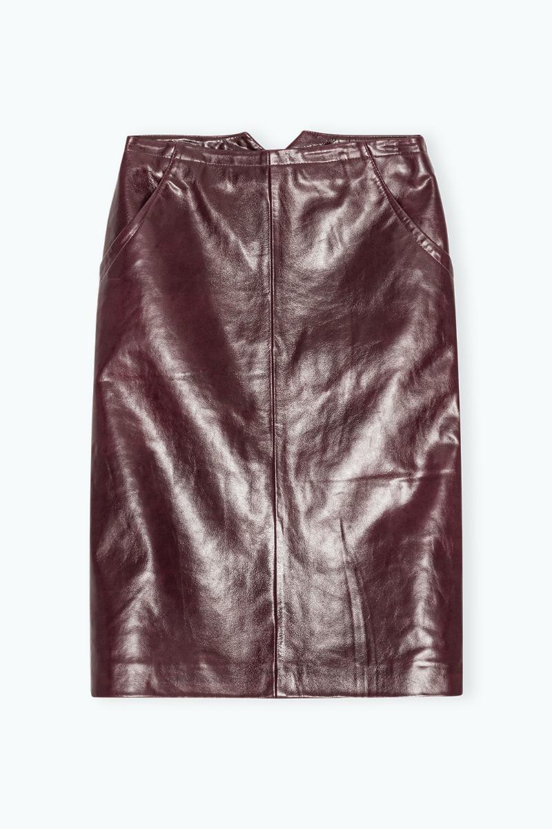 Remain Birger Christensen Midi Leather Skirt Bordeaux