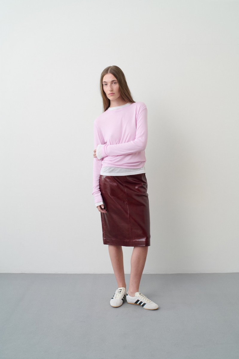 remain birger christensen Midi Leather Skirt Bordeaux