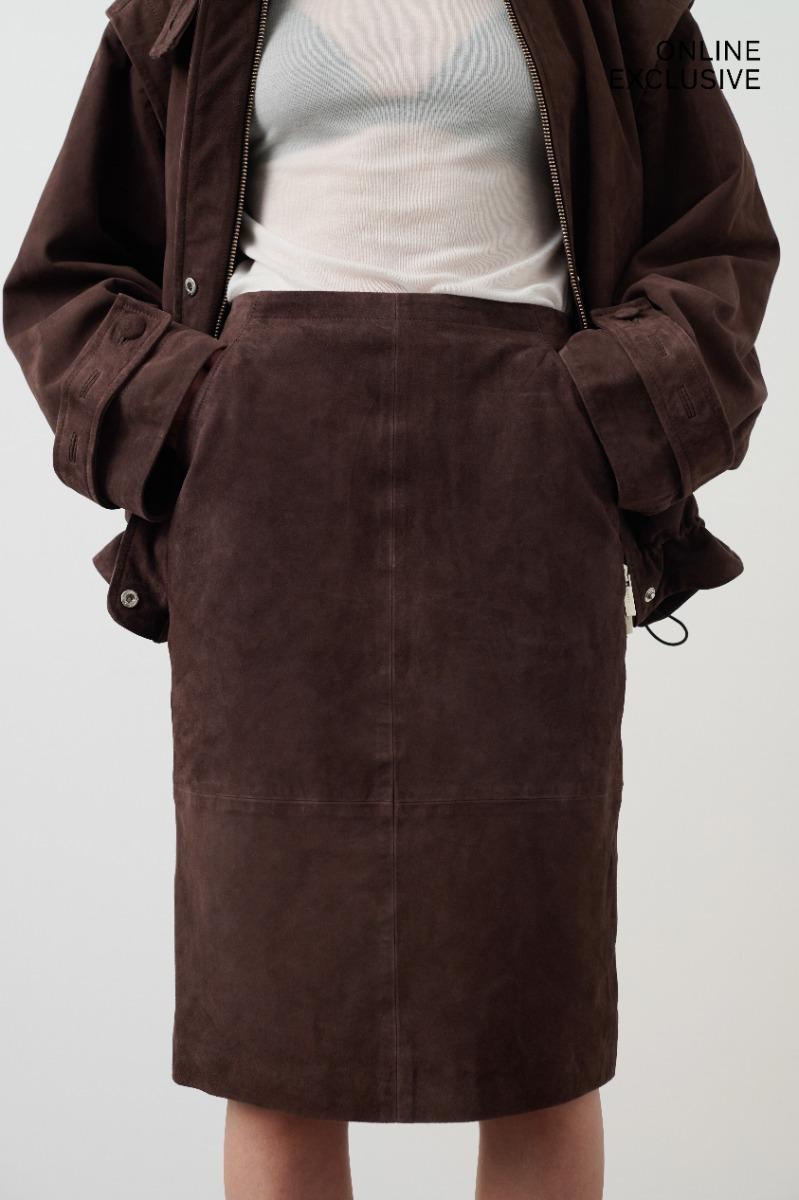 Remain Birger Christensen Midi Leather Skirt Chocolate Brown