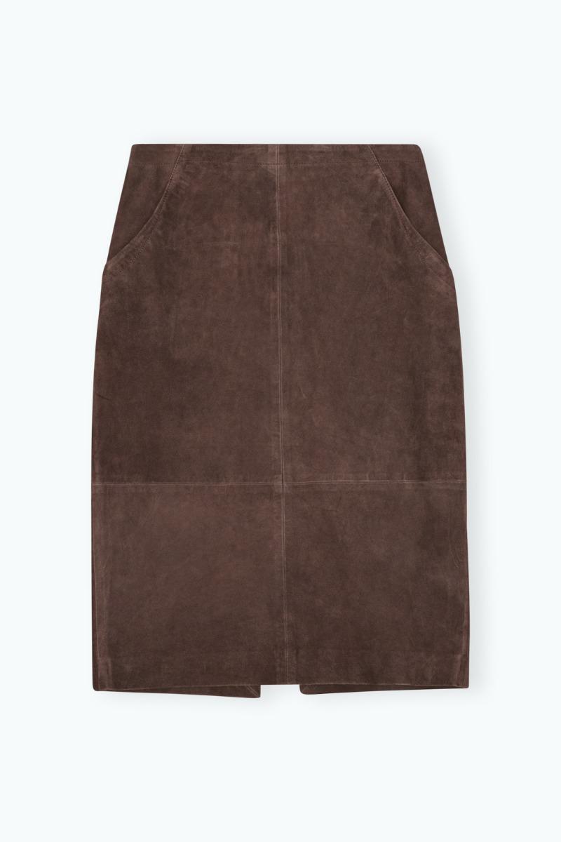 Remain Birger Christensen Midi Leather Skirt Chocolate Brown
