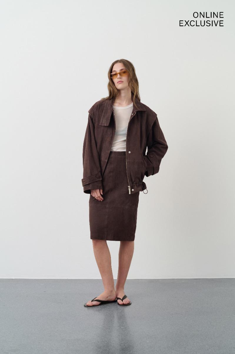 remain birger christensen Midi Leather Skirt Chocolate Brown