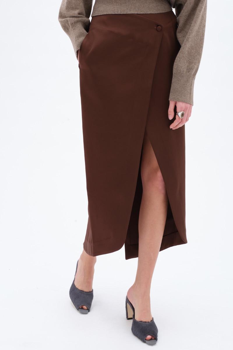 Remain Birger Christensen Midi Wrap Skirt Dark Brown