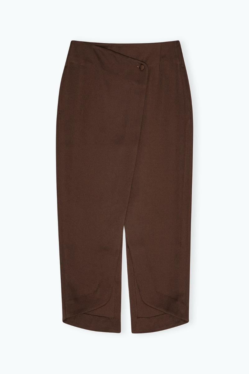 Remain Birger Christensen Midi Wrap Skirt Dark Brown