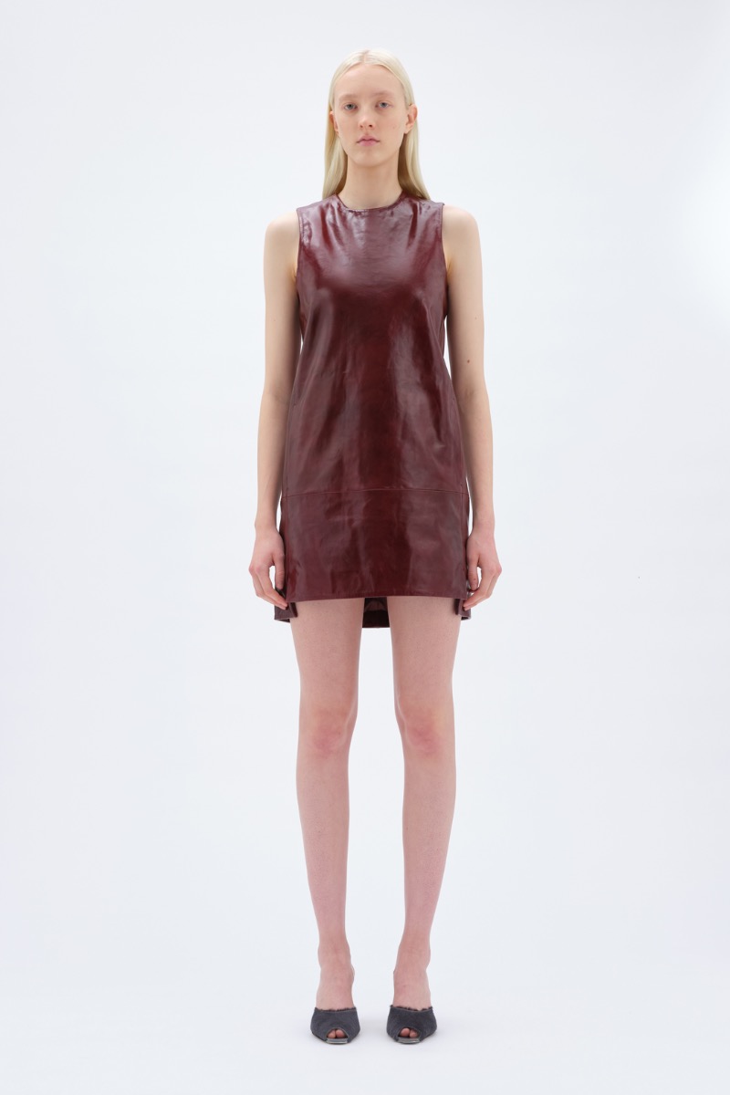 remain birger christensen Mini Leather Dress Bordeaux