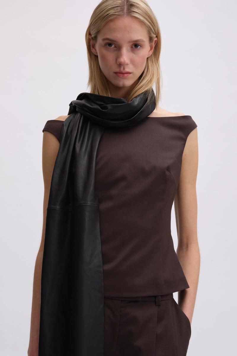 Remain Birger Christensen Off Shoulder Suiting Top Dark Brown