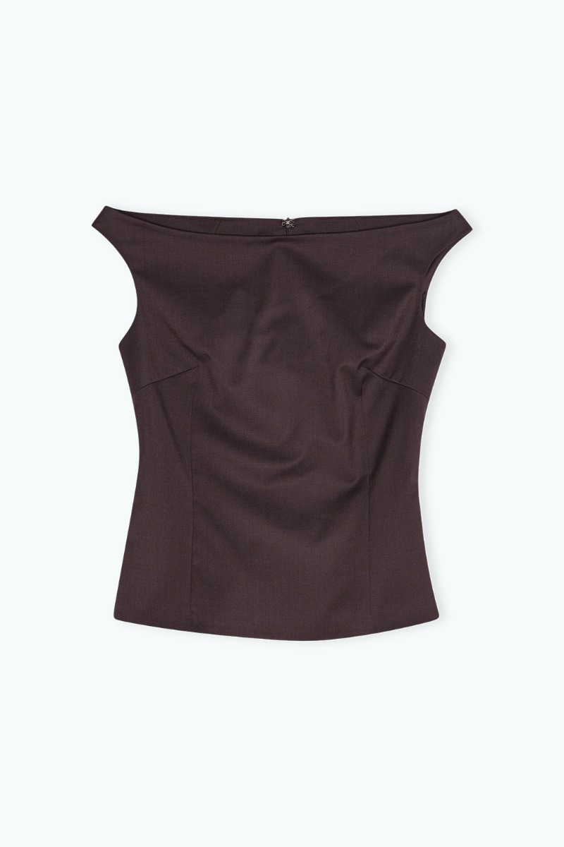 Remain Birger Christensen Off Shoulder Suiting Top Dark Brown