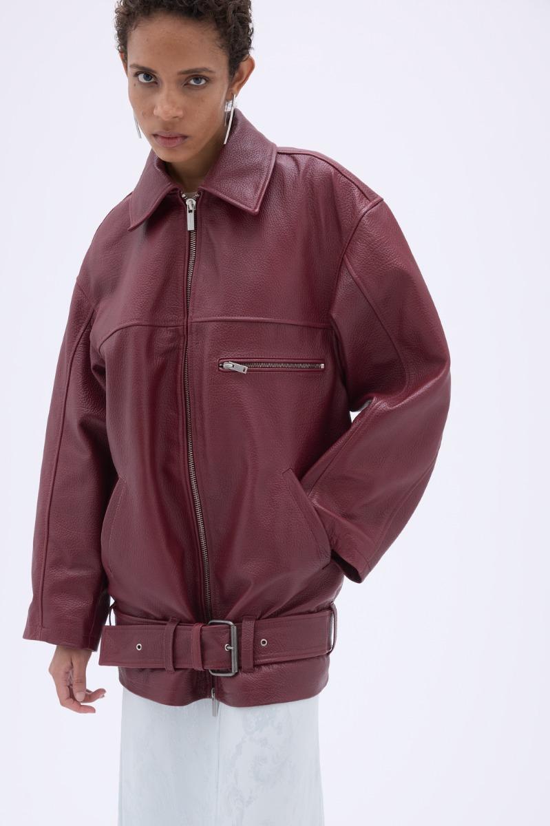 Remain Birger Christensen Oversize Leather Jacket Burgundy
