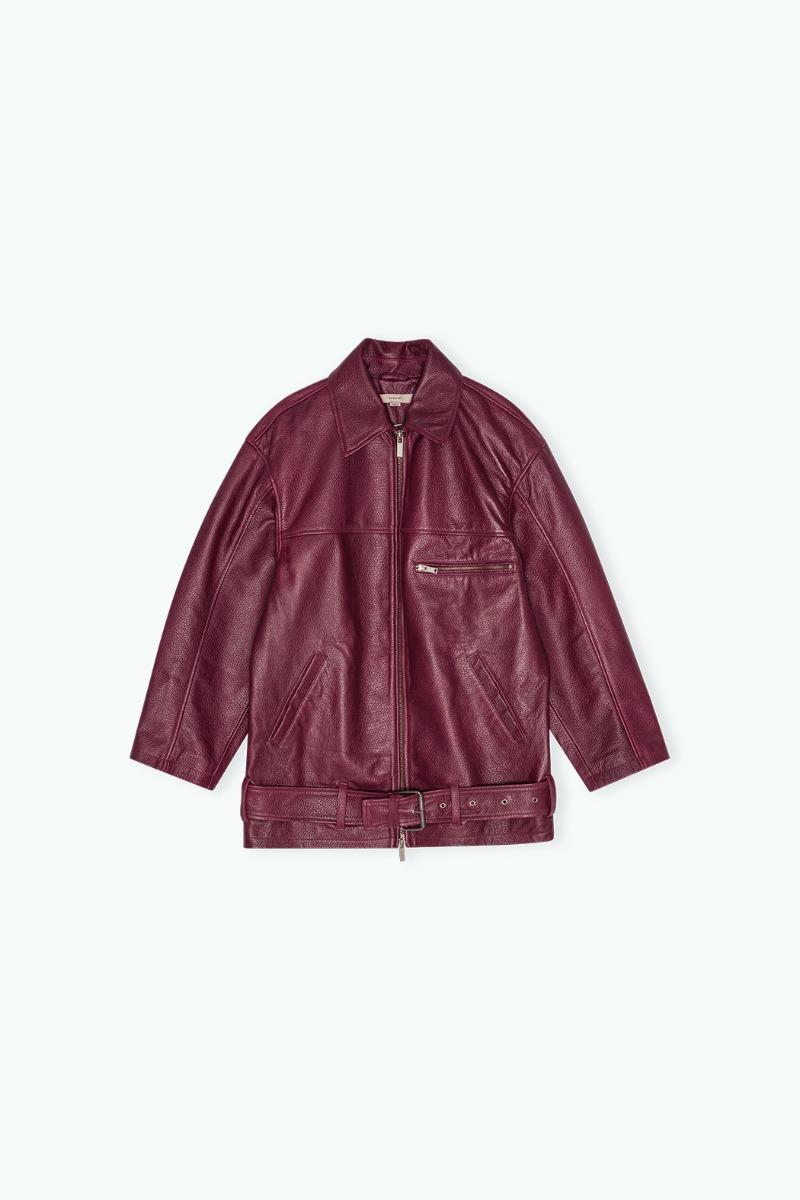 Remain Birger Christensen Oversize Leather Jacket Burgundy