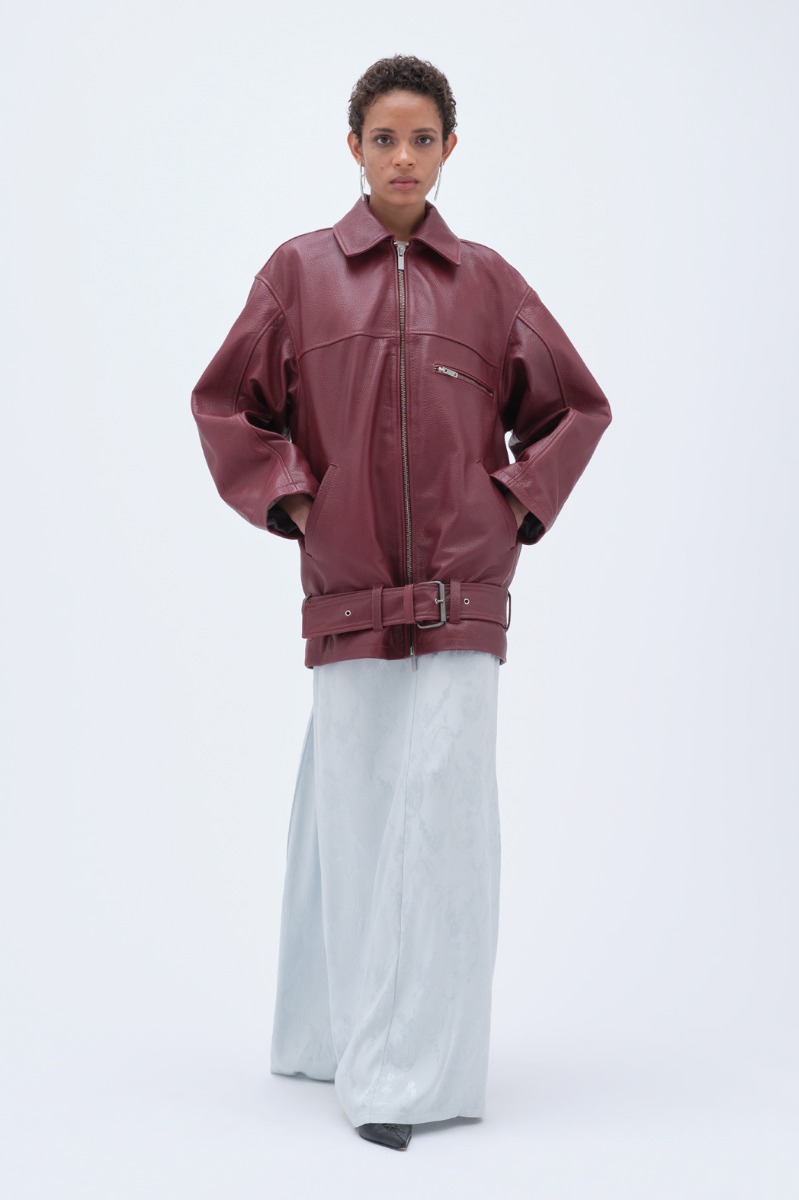remain birger christensen Oversize Leather Jacket Burgundy