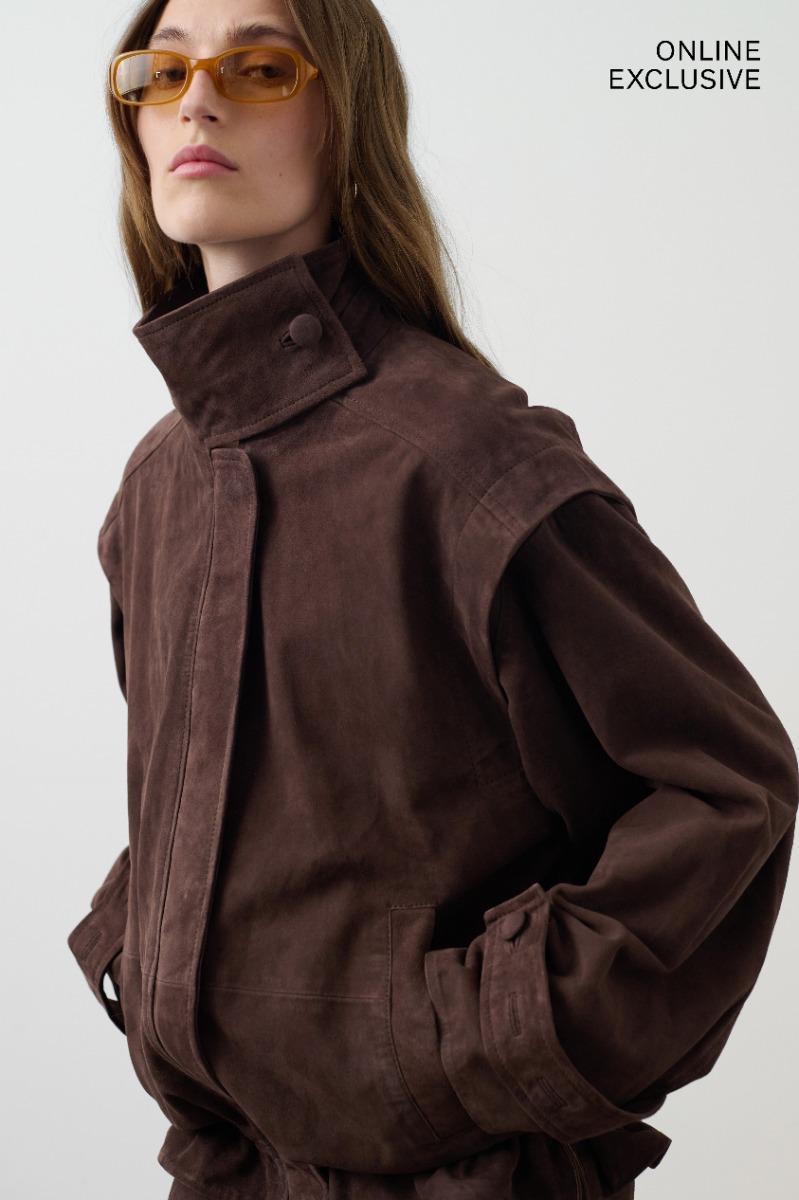 Remain Birger Christensen Oversized Leather Jacket Chocolate Brown
