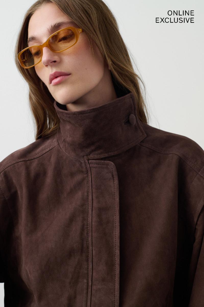 Remain Birger Christensen Oversized Leather Jacket Chocolate Brown