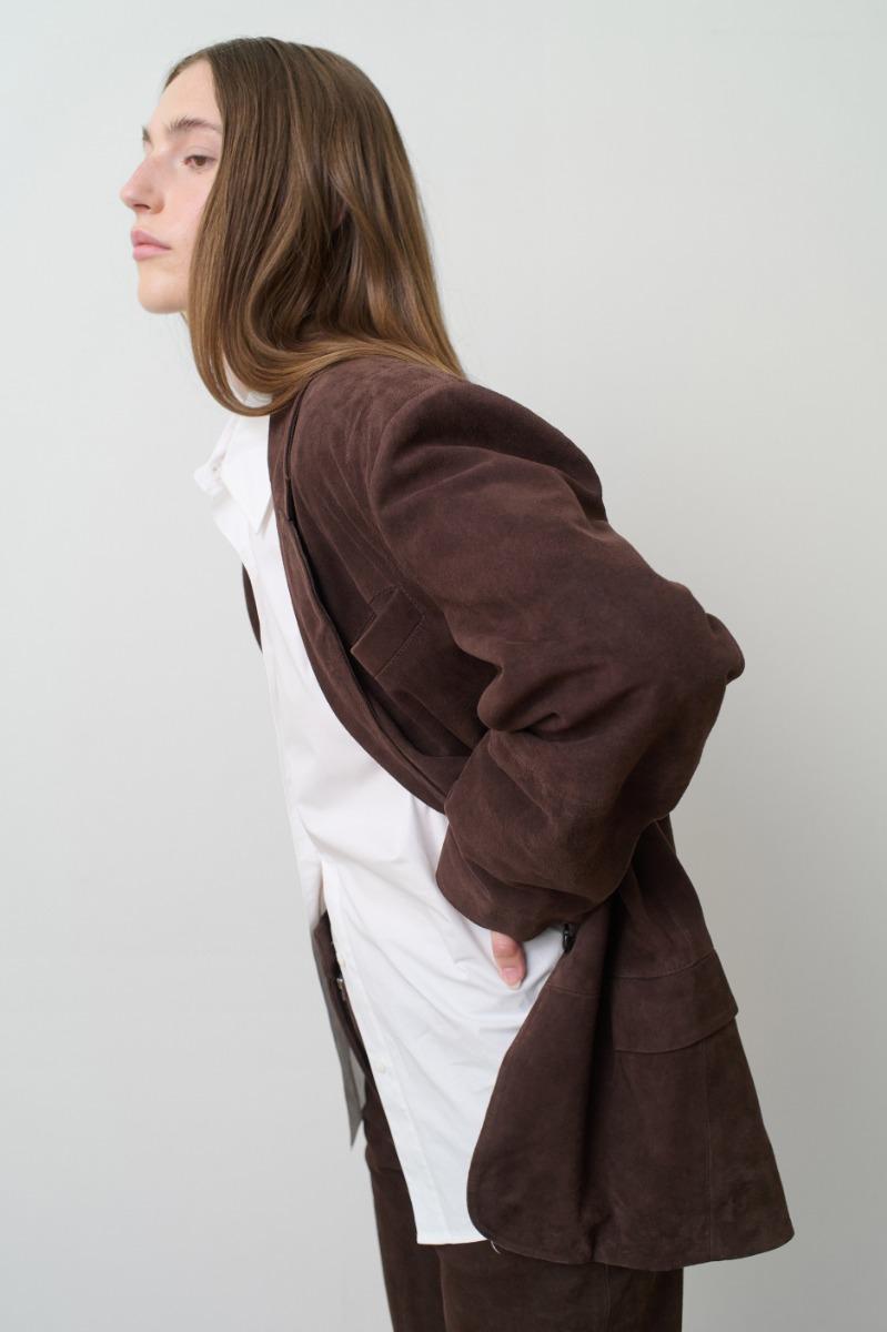 Remain Birger Christensen Oversized Suede Blazer Dark Brown
