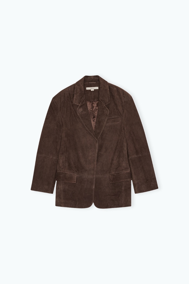 Remain Birger Christensen Oversized Suede Blazer Dark Brown