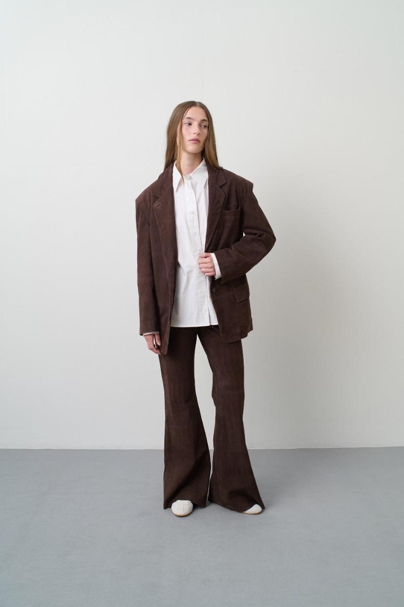 remain birger christensen Oversized Suede Blazer Dark Brown