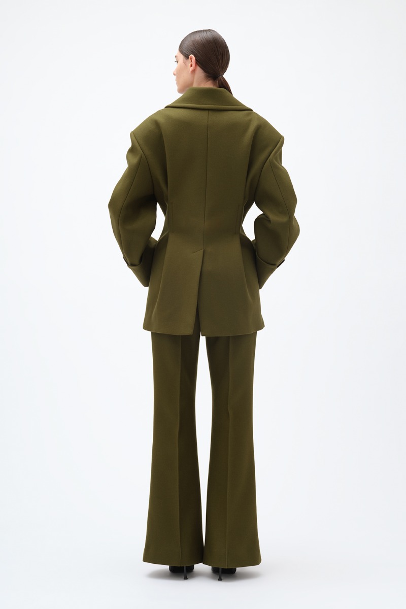 Remain Birger Christensen Peacoat With Pleats Khaki Green