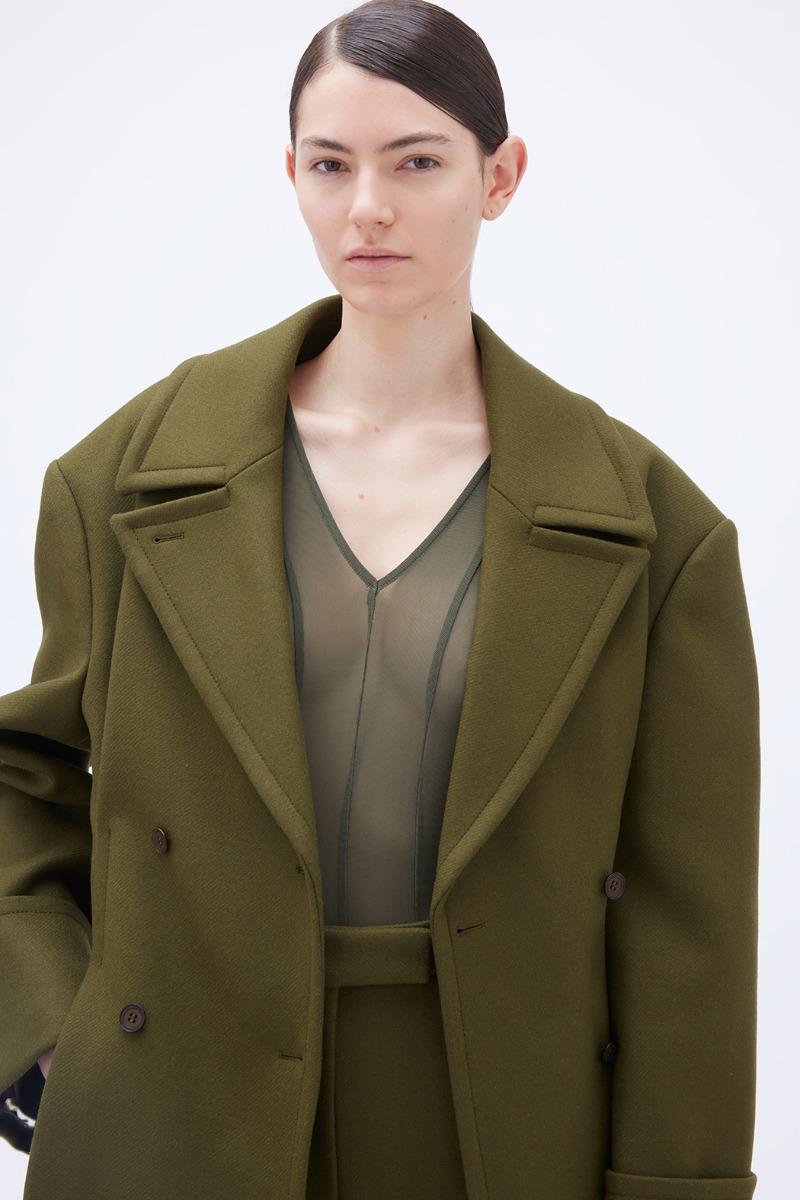 Remain Birger Christensen Peacoat With Pleats Khaki Green
