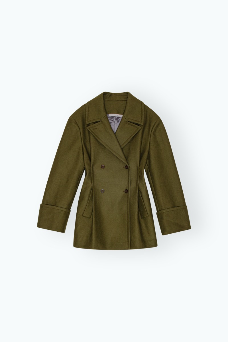 Remain Birger Christensen Peacoat With Pleats Khaki Green