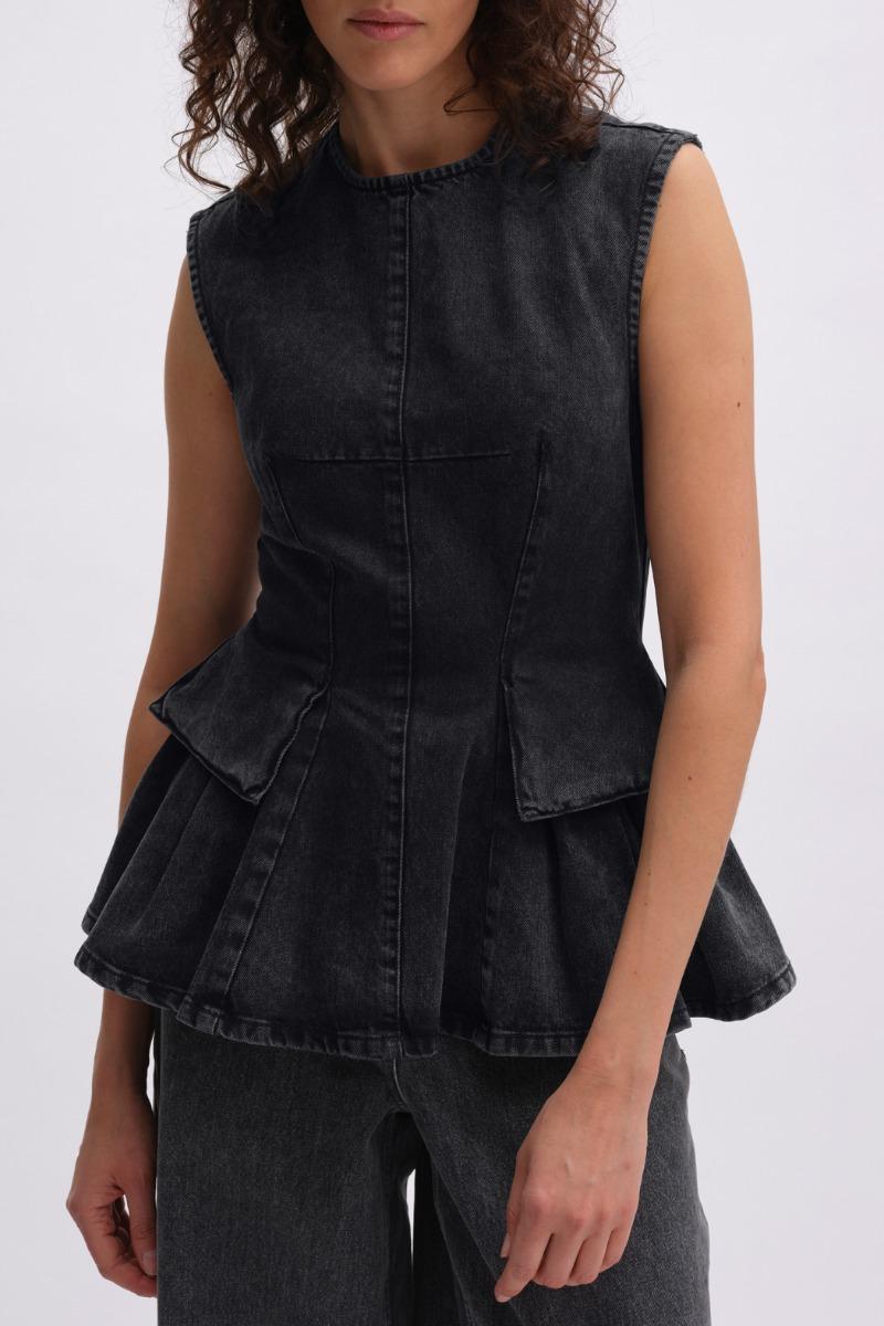 Remain Birger Christensen Peplum Denim Top Dark Grey