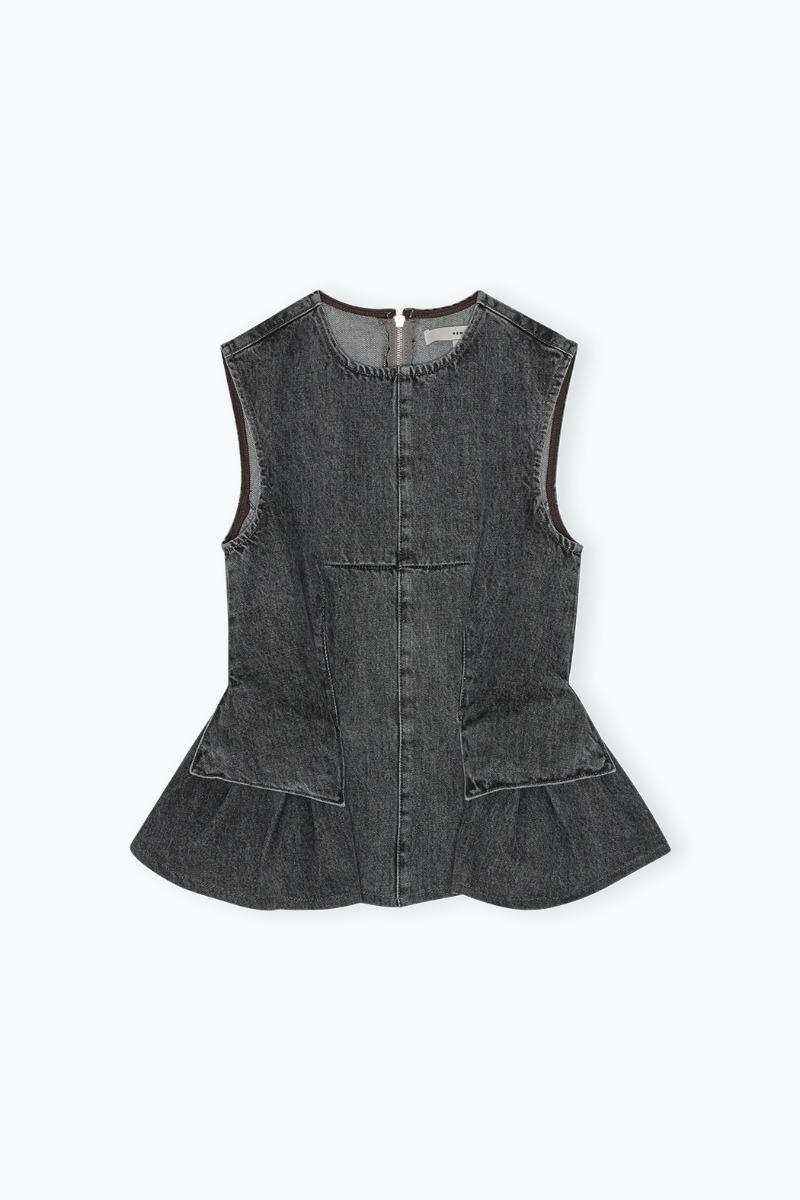 Remain Birger Christensen Peplum Denim Top Dark Grey
