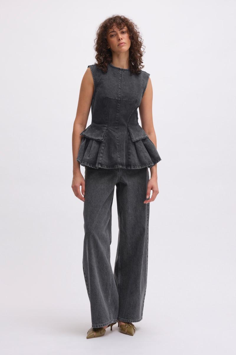 remain birger christensen Peplum Denim Top Dark Grey