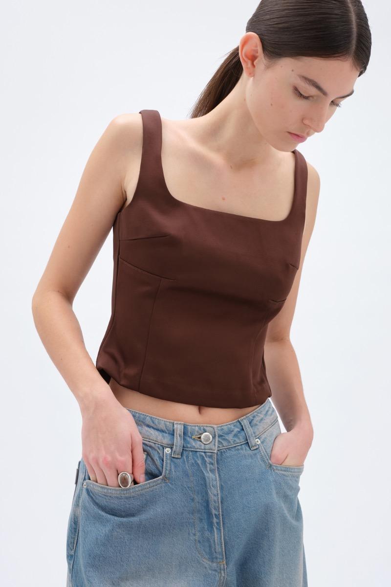 Remain Birger Christensen Fitted Top Dark Brown