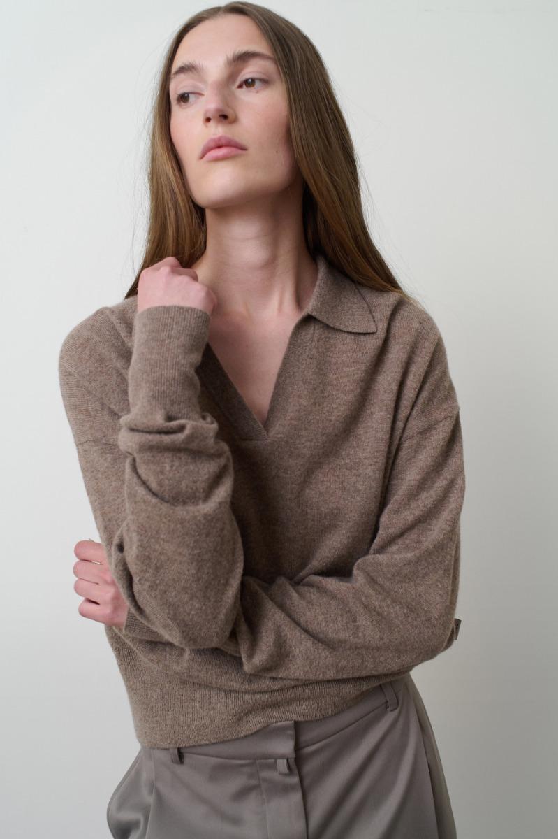 Remain Birger Christensen Knit Polo Sweater Brown