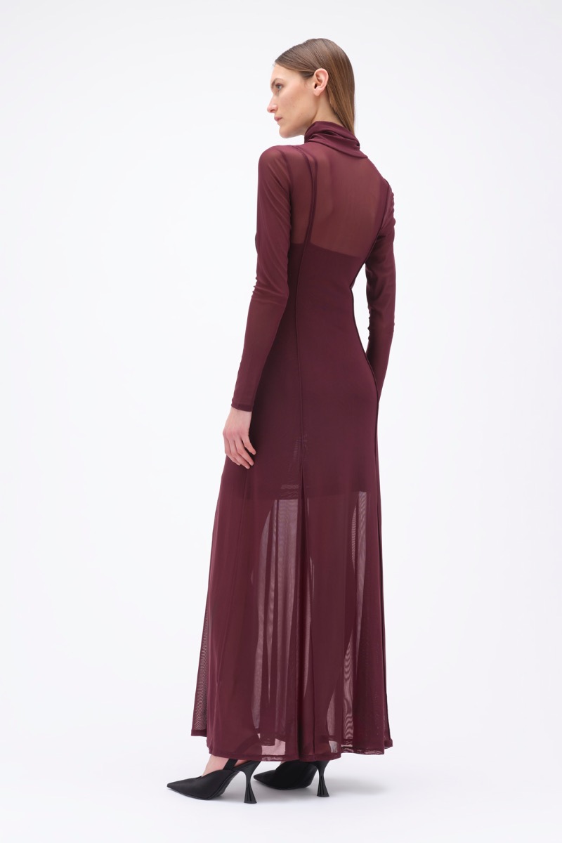 Remain Birger Christensen Maxi Mesh Dress Bordeaux
