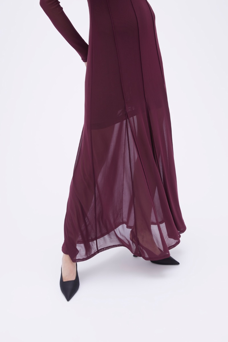 Remain Birger Christensen Maxi Mesh Dress Bordeaux