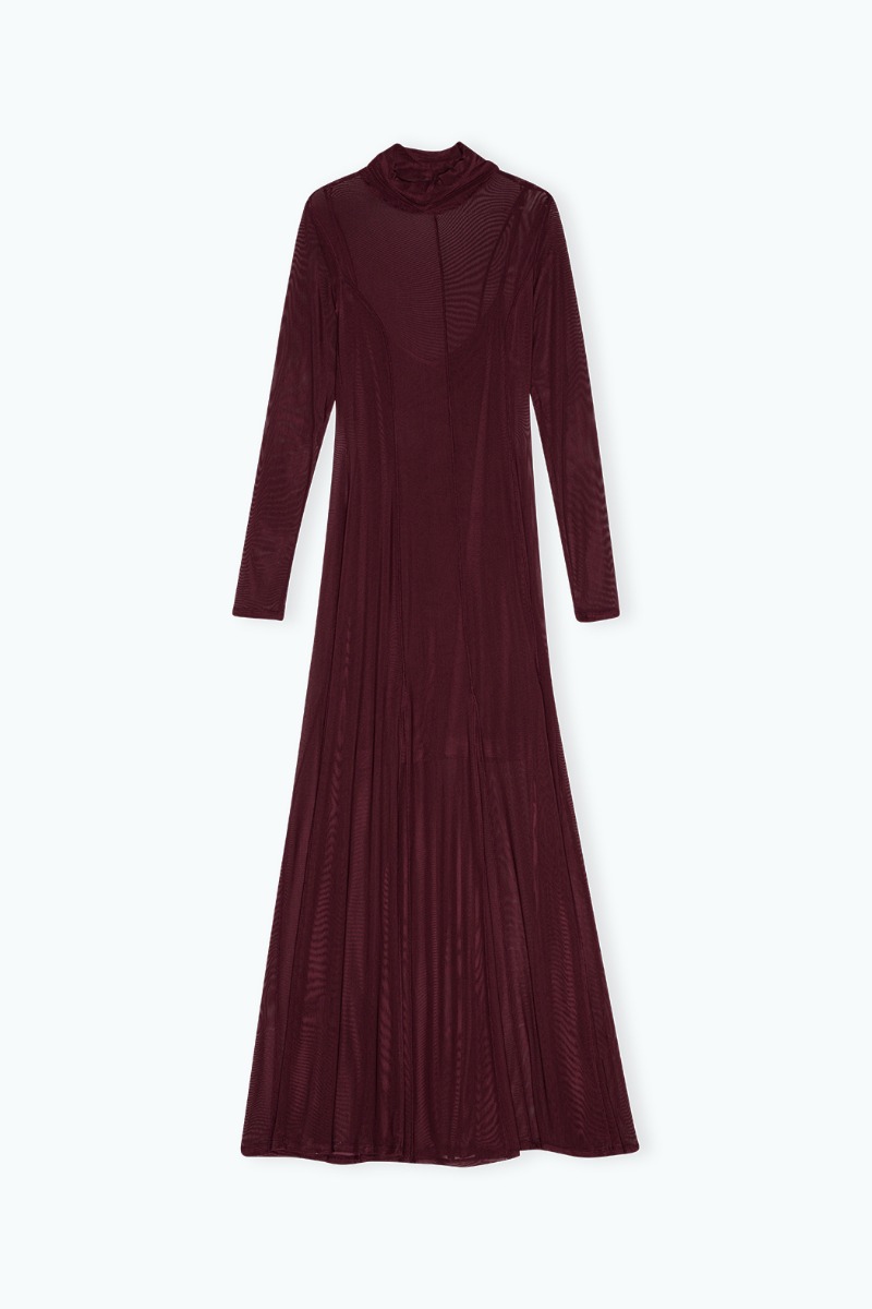 Remain Birger Christensen Maxi Mesh Dress Bordeaux