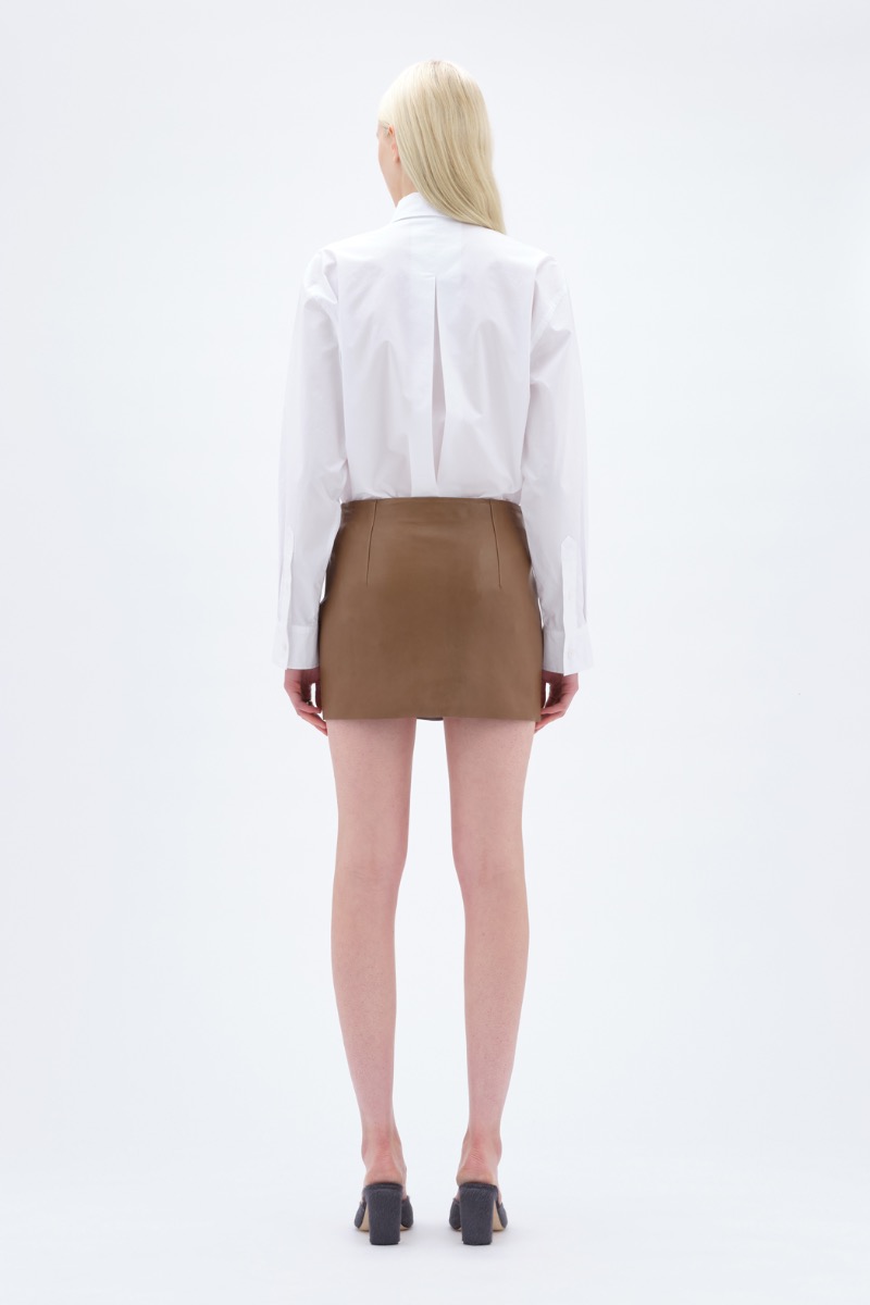 Remain Birger Christensen Mini Leather Skirt Brown