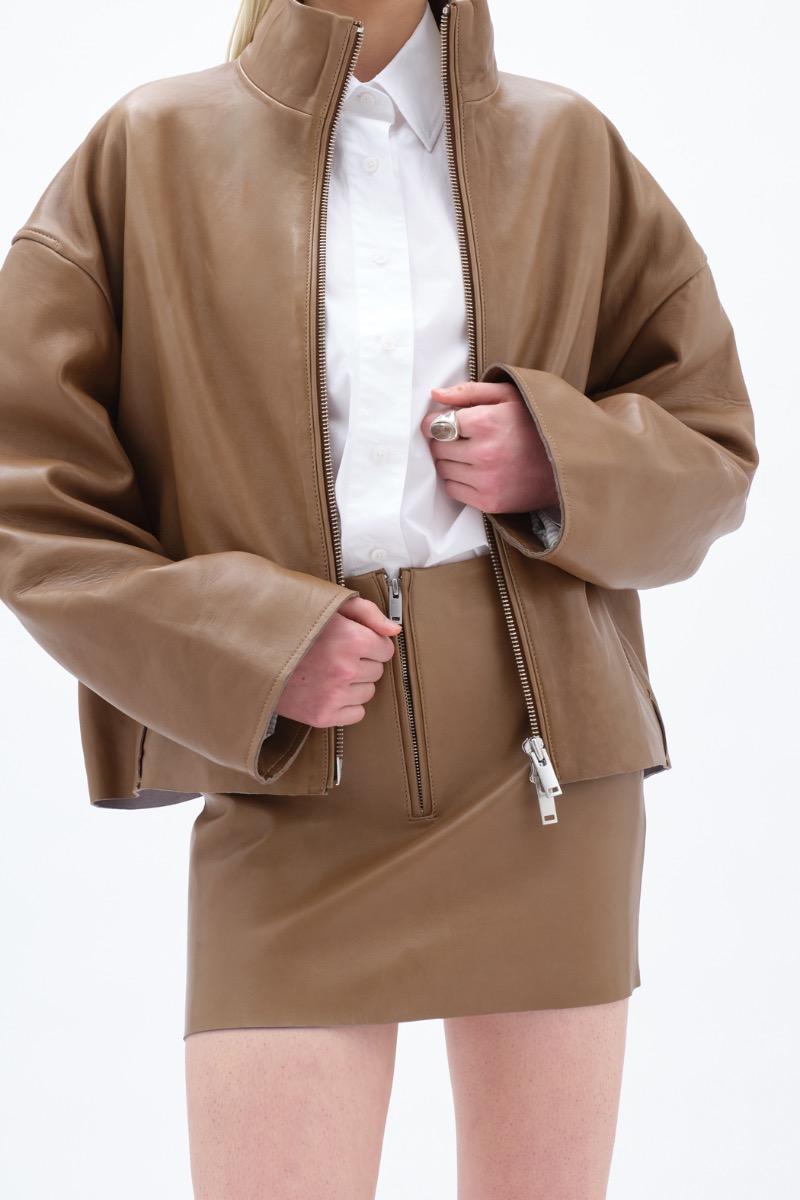 Remain Birger Christensen Mini Leather Skirt Brown