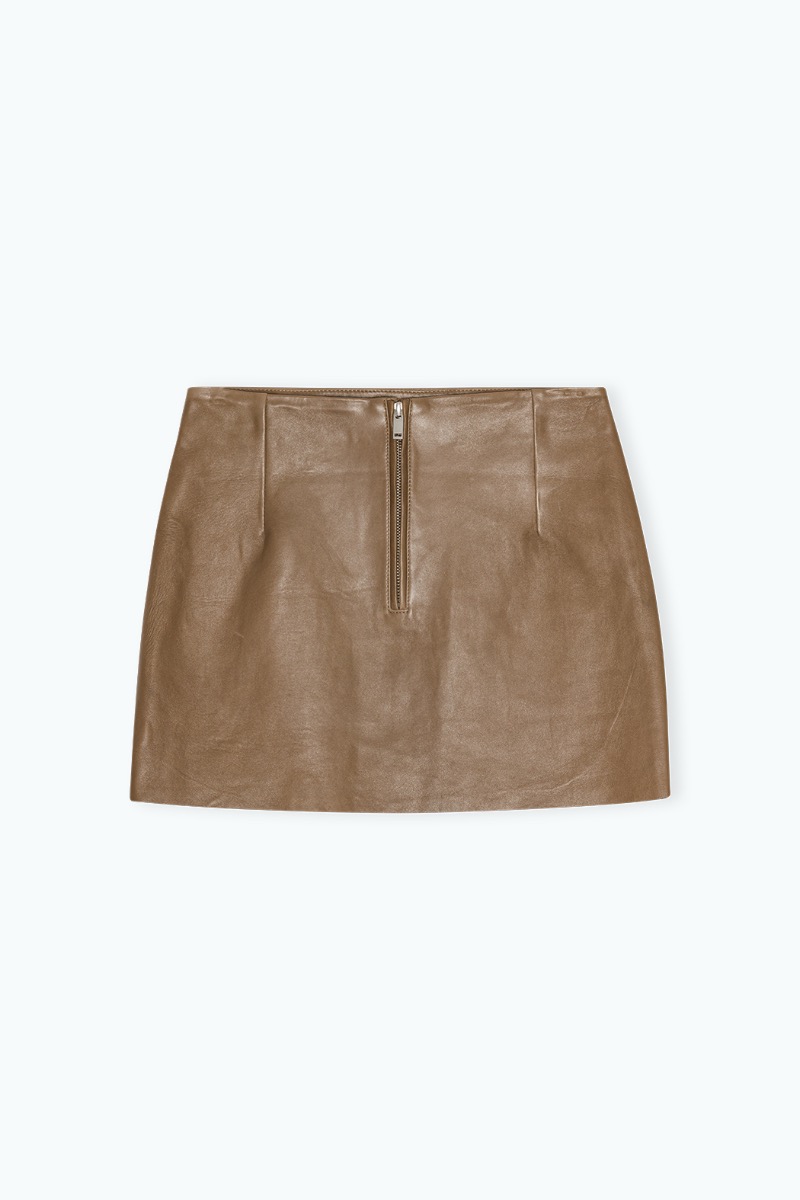 Remain Birger Christensen Mini Leather Skirt Brown