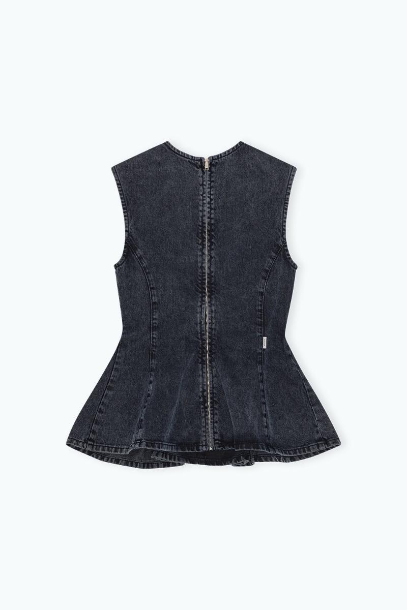 Remain Birger Christensen Peplum Denim Top Black