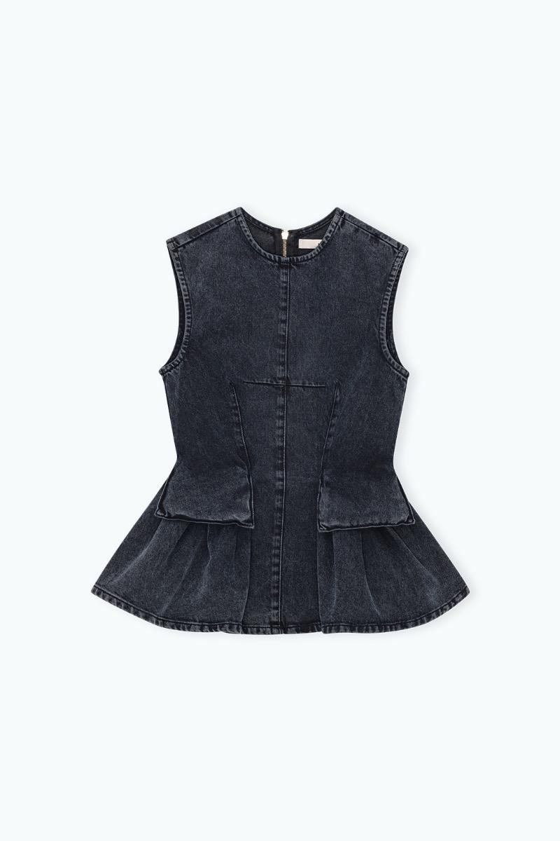 remain birger christensen Peplum Denim Top Black