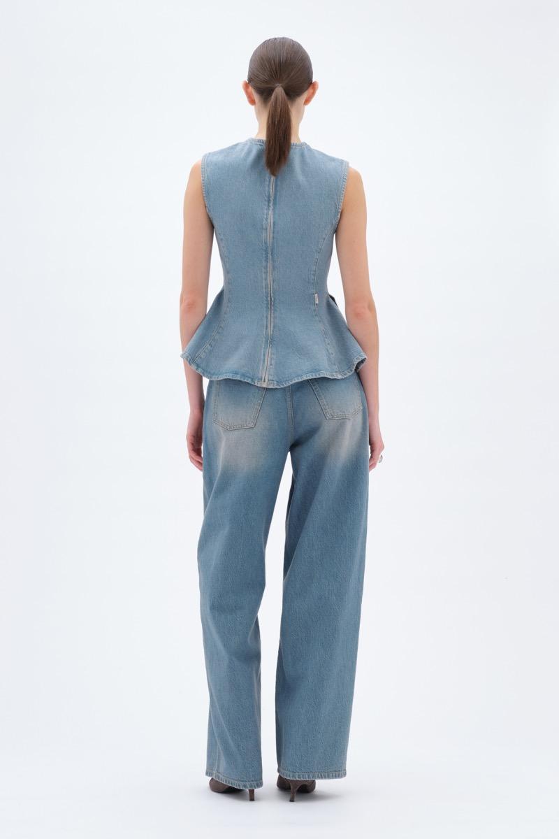 Remain Birger Christensen Peplum Denim Top Blue
