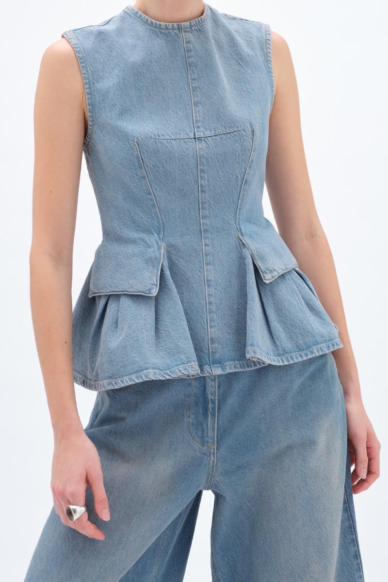 Remain Birger Christensen Peplum Denim Top Blue