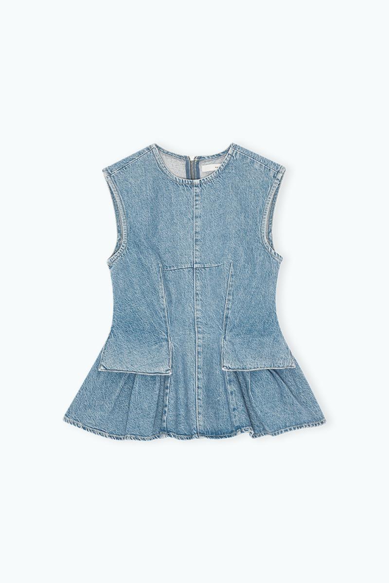 Remain Birger Christensen Peplum Denim Top Blue