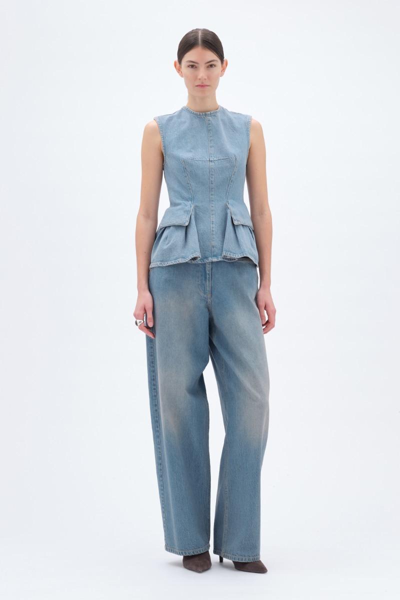 remain birger christensen Peplum Denim Top Blue