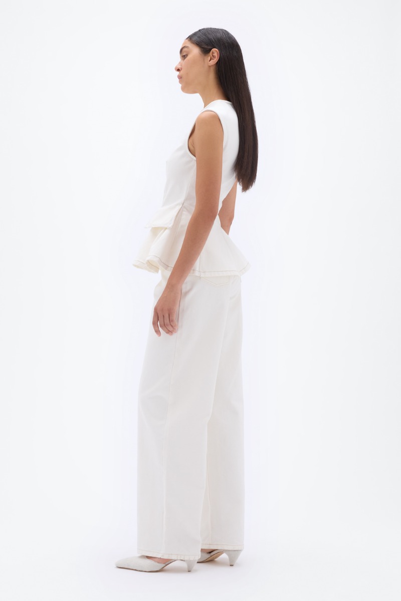 Remain Birger Christensen Peplum Denim Top Creme