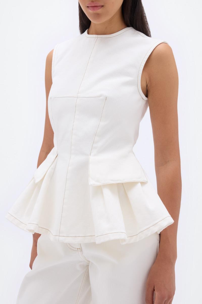 Remain Birger Christensen Peplum Denim Top Creme
