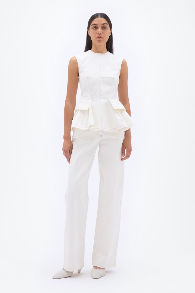 remain birger christensen Peplum Denim Top Creme