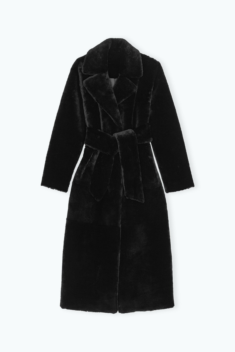 Remain Birger Christensen Reversible Belted Soft Shearling Coat