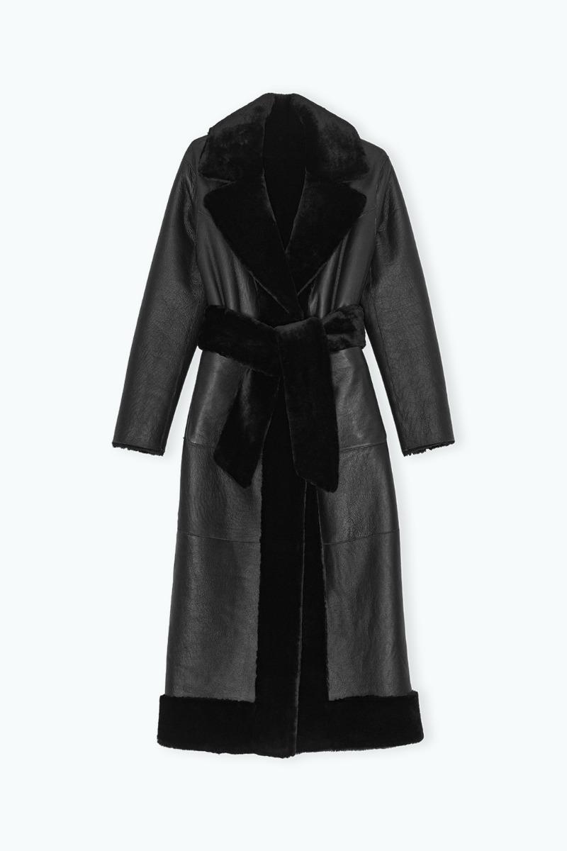 remain birger christensen Reversible Belted Soft Shearling Coat