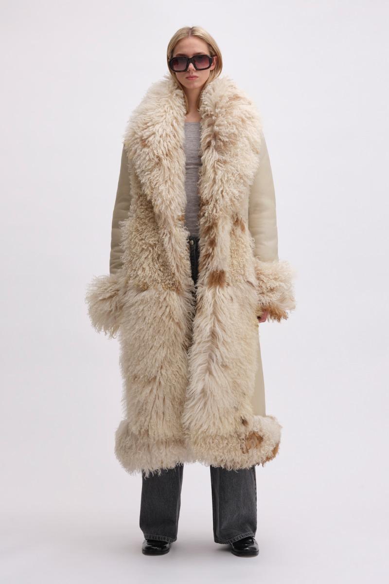 Remain Birger Christensen Reversible Long Hair Shealring Coat Beige