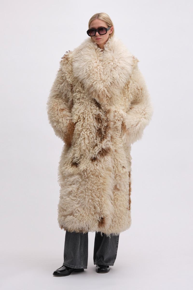 remain birger christensen Reversible Long Hair Shealring Coat Beige