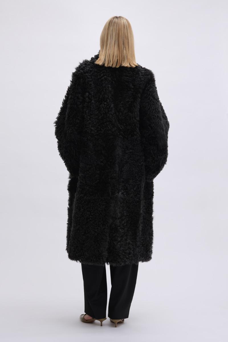 Remain Birger Christensen Reversible Long Hair Shearling Coat Black