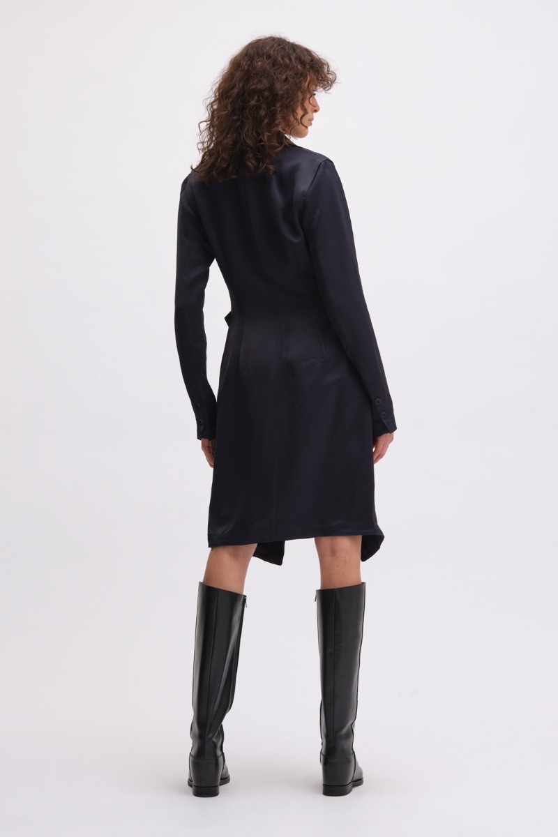 Remain Birger Christensen Satin Wrap Dress Dark Blue